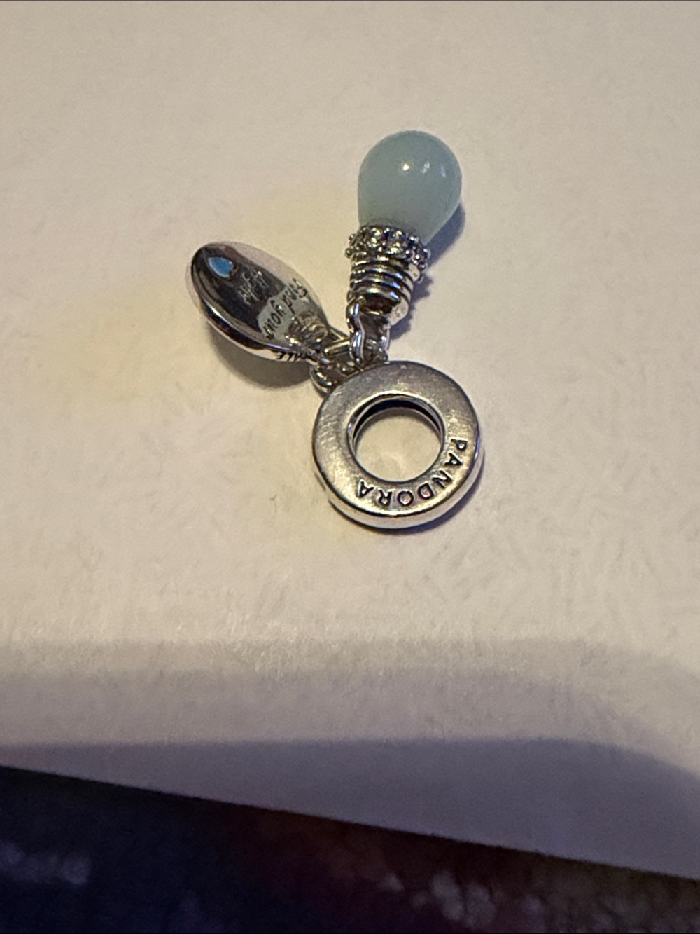 Pandora Silver Charm with Pale Blue Teardrop and Heart Accents - Picture 3 of 3